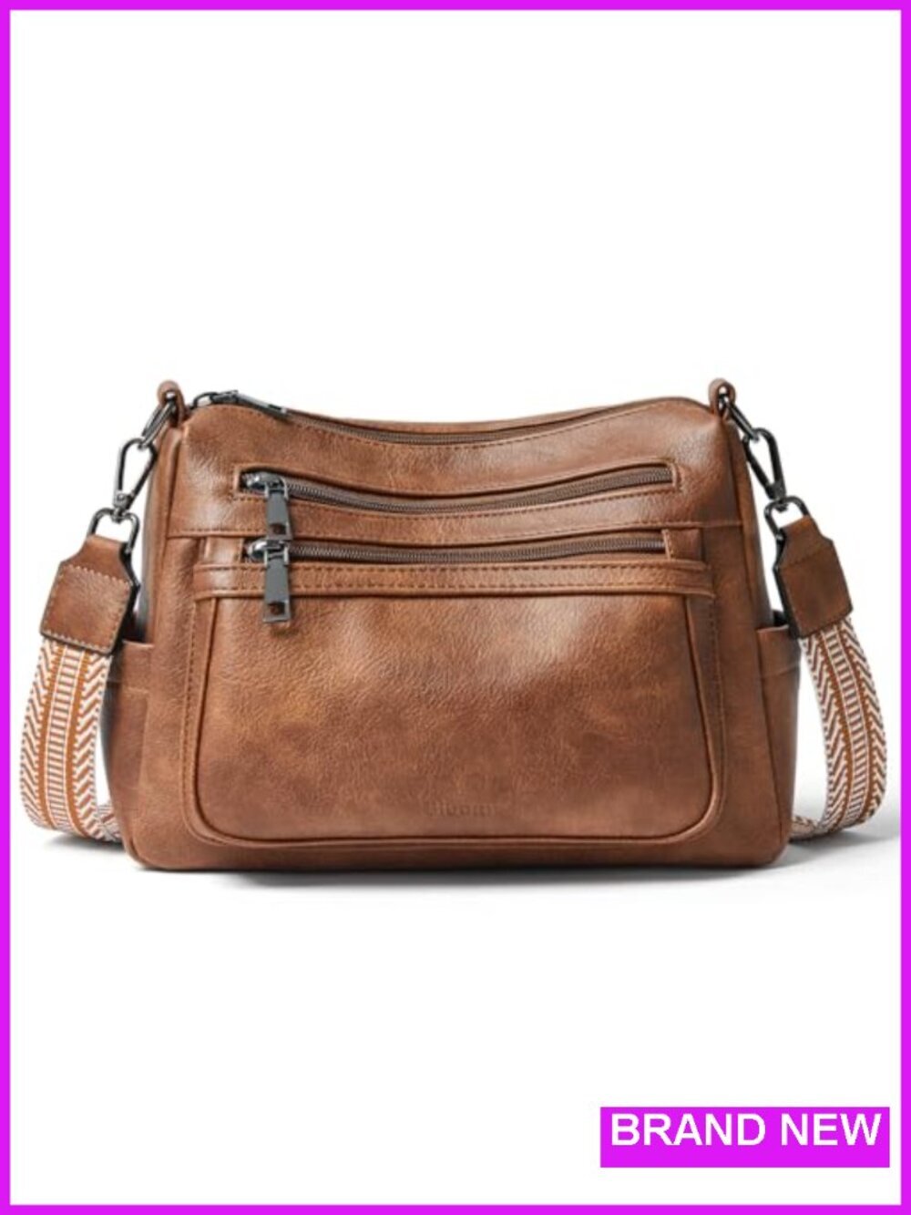 Faux Leather Crossbody Bag with Multiple Pockets, Lightweight Sling Shoulder